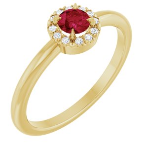14K Yellow Gold Natural Ruby & .05 CTW Natural Diamond French-Set Halo-Style Ring
