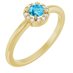 14K Yellow Gold Natural Aquamarine & .05 CTW Natural Diamond French-Set Halo-Style Ring
