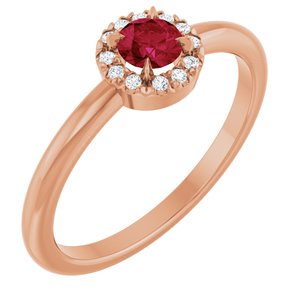 14K Rose Gold Natural Ruby & .05 CTW Natural Diamond French-Set Halo-Style Ring