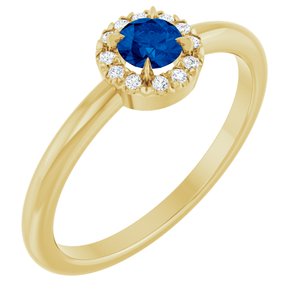 14K Yellow Gold Lab-Grown Blue Sapphire & .05 CTW Natural Diamond French-Set Halo-Style Ring