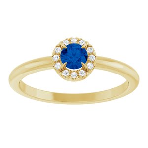 14K Yellow Gold Natural Blue Sapphire & .03 CTW Natural Diamond French-Set Halo-Style Ring