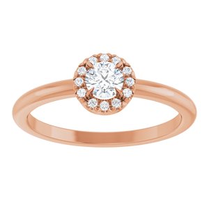 14K Rose Gold Natural White Sapphire & .05 CTW Natural Diamond French-Set Halo-Style Ring
