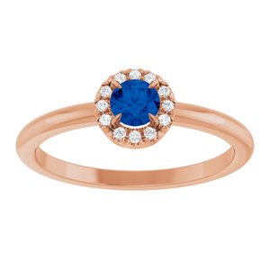 14K Rose Gold Lab-Grown Blue Sapphire & .05 CTW Natural Diamond French-Set Halo-Style Ring