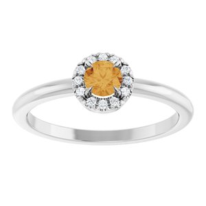Sterling Silver Natural Citrine & .05 CTW Natural Diamond French-Set Halo-Style Ring