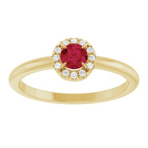 14K Yellow Gold Lab-Grown Ruby & .05 CTW Natural Diamond French-Set Halo-Style Ring