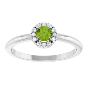 14K White Gold Natural Peridot & .05 CTW Natural Diamond French-Set Halo-Style Ring