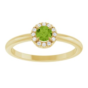 14K Yellow Gold Natural Peridot & .05 CTW Natural Diamond French-Set Halo-Style Ring