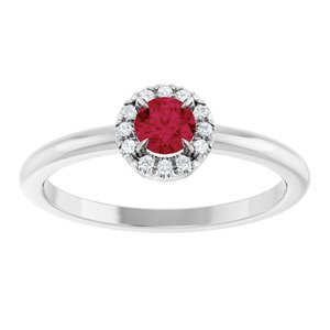 14K White Gold Lab-Grown Ruby & .05 CTW Natural Diamond French-Set Halo-Style Ring