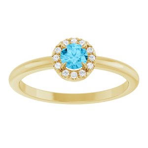 14K Yellow Gold Natural Aquamarine & .05 CTW Natural Diamond French-Set Halo-Style Ring
