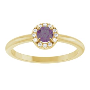 14K Yellow Gold Lab-Grown Alexandrite & .05 CTW Natural Diamond French-Set Halo-Style Ring