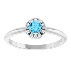 Sterling Silver Natural Aquamarine & .05 CTW Natural Diamond French-Set Halo-Style Ring