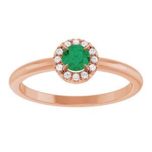 14K Rose Gold Natural Emerald & .05 CTW Natural Diamond French-Set Halo-Style Ring