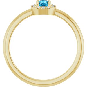 14K Yellow Gold Natural Aquamarine & .05 CTW Natural Diamond French-Set Halo-Style Ring
