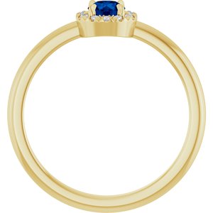 14K Yellow Gold Lab-Grown Blue Sapphire & .05 CTW Natural Diamond French-Set Halo-Style Ring