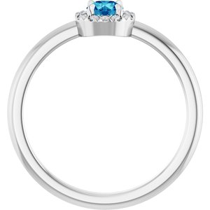 Sterling Silver Natural Blue Zircon & .05 CTW Natural Diamond French-Set Halo-Style Ring