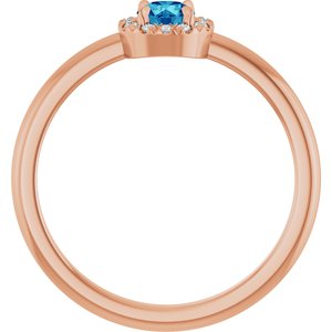 14K Rose Gold Natural Blue Zircon & .05 CTW Natural Diamond French-Set Halo-Style Ring