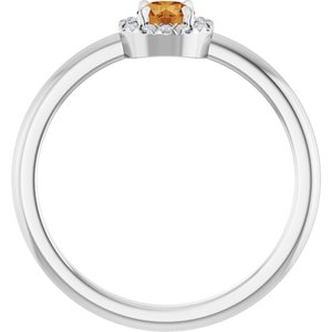 Sterling Silver Natural Citrine & .05 CTW Natural Diamond French-Set Halo-Style Ring