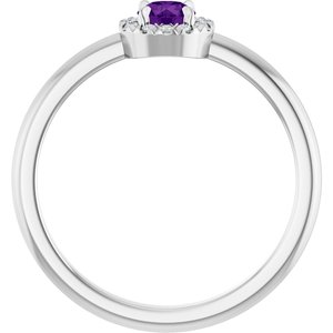 14K White Gold Natural Amethyst & .05 CTW Natural Diamond French-Set Halo-Style Ring