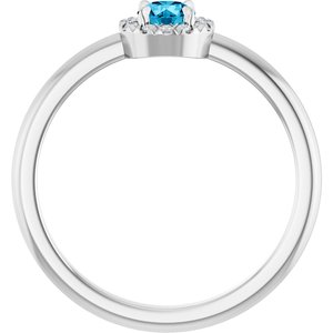 Sterling Silver Natural Aquamarine & .05 CTW Natural Diamond French-Set Halo-Style Ring