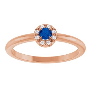 14K Rose Gold Natural Blue Sapphire & .08 CTW Natural Diamond French-Set Halo-Style Ring