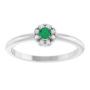 Sterling Silver Natural Emerald & .03 CTW Natural Diamond French-Set Halo-Style Ring