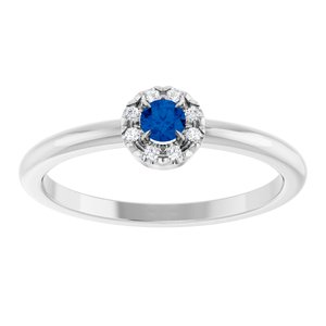 Sterling Silver Natural Blue Sapphire & .08 CTW Natural Diamond French-Set Halo-Style Ring