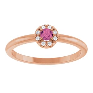 14K Rose Gold Natural Pink Tourmaline & .03 CTW Natural Diamond French-Set Halo-Style Ring