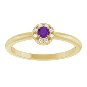 14K Yellow Gold Natural Amethyst & .03 CTW Natural Diamond French-Set Halo-Style Ring