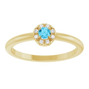 14K Yellow Gold Natural Aquamarine & .03 CTW Natural Diamond French-Set Halo-Style Ring