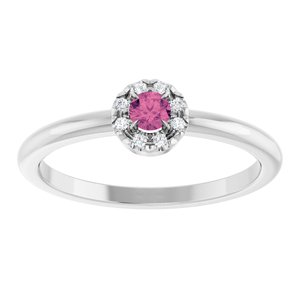 Sterling Silver Natural Pink Tourmaline & .03 CTW Natural Diamond French-Set Halo-Style Ring