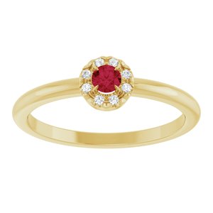 14K Yellow Gold Natural Ruby & .03 CTW Natural Diamond French-Set Halo-Style Ring