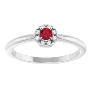 14K White Gold Lab-Grown Ruby & .03 CTW Natural Diamond French-Set Halo-Style Ring