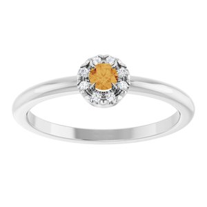 14K White Gold Natural Citrine & .03 CTW Natural Diamond French-Set Halo-Style Ring