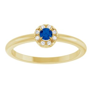 14K Yellow Gold Lab-Grown Blue Sapphire & .03 CTW Natural Diamond French-Set Halo-Style Ring