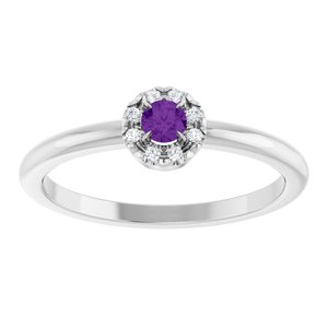 14K White Gold Natural Amethyst & .03 CTW Natural Diamond French-Set Halo-Style Ring
