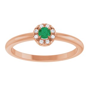 14K Rose Gold Natural Emerald & .03 CTW Natural Diamond French-Set Halo-Style Ring