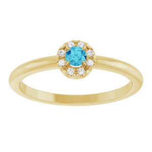 14K Yellow Gold Natural Blue Zircon & .03 CTW Natural Diamond French-Set Halo-Style Ring
