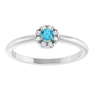 Platinum Natural Blue Zircon & .03 CTW Natural Diamond French-Set Halo-Style Ring