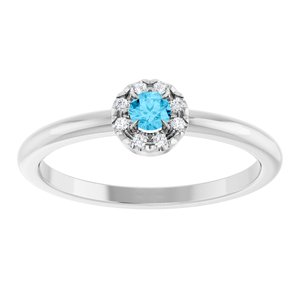 Sterling Silver Natural Aquamarine & .03 CTW Natural Diamond French-Set Halo-Style Ring
