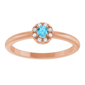 14K Rose Gold Natural Aquamarine & .03 CTW Natural Diamond French-Set Halo-Style Ring