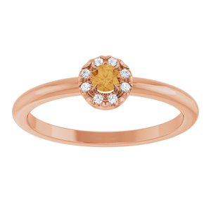 14K Rose Gold Natural Citrine & .03 CTW Natural Diamond French-Set Halo-Style Ring