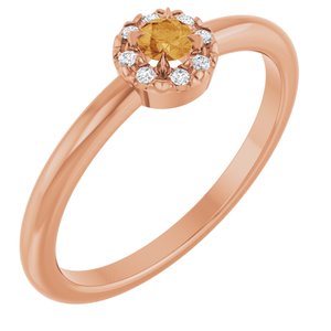 14K Rose Gold Natural Citrine & .03 CTW Natural Diamond French-Set Halo-Style Ring