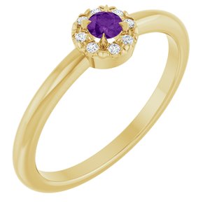 14K Yellow Gold Natural Amethyst & .03 CTW Natural Diamond French-Set Halo-Style Ring