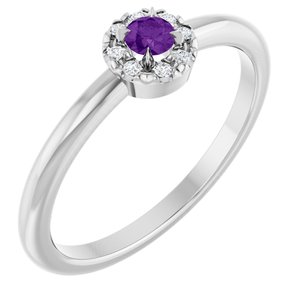 Sterling Silver Natural Amethyst & .03 CTW Natural Diamond French-Set Halo-Style Ring