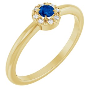 14K Yellow Gold Lab-Grown Blue Sapphire & .03 CTW Natural Diamond French-Set Halo-Style Ring