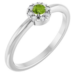 14K White Gold Natural Peridot & .03 CTW Natural Diamond French-Set Halo-Style Ring