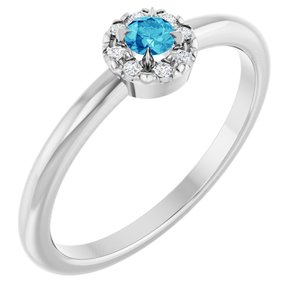 Platinum Natural Blue Zircon & .03 CTW Natural Diamond French-Set Halo-Style Ring