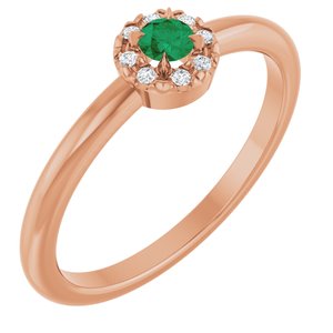 14K Rose Gold Natural Emerald & .03 CTW Natural Diamond French-Set Halo-Style Ring