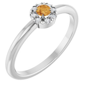 14K White Gold Natural Citrine & .03 CTW Natural Diamond French-Set Halo-Style Ring