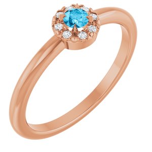 14K Rose Gold Natural Aquamarine & .03 CTW Natural Diamond French-Set Halo-Style Ring